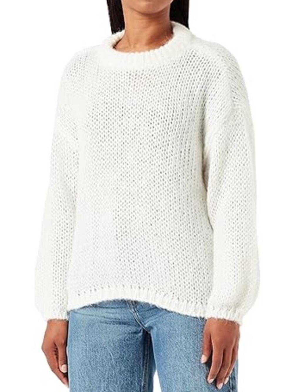 Vero Moda Chunky Open Knit Crewneck Sweater - White